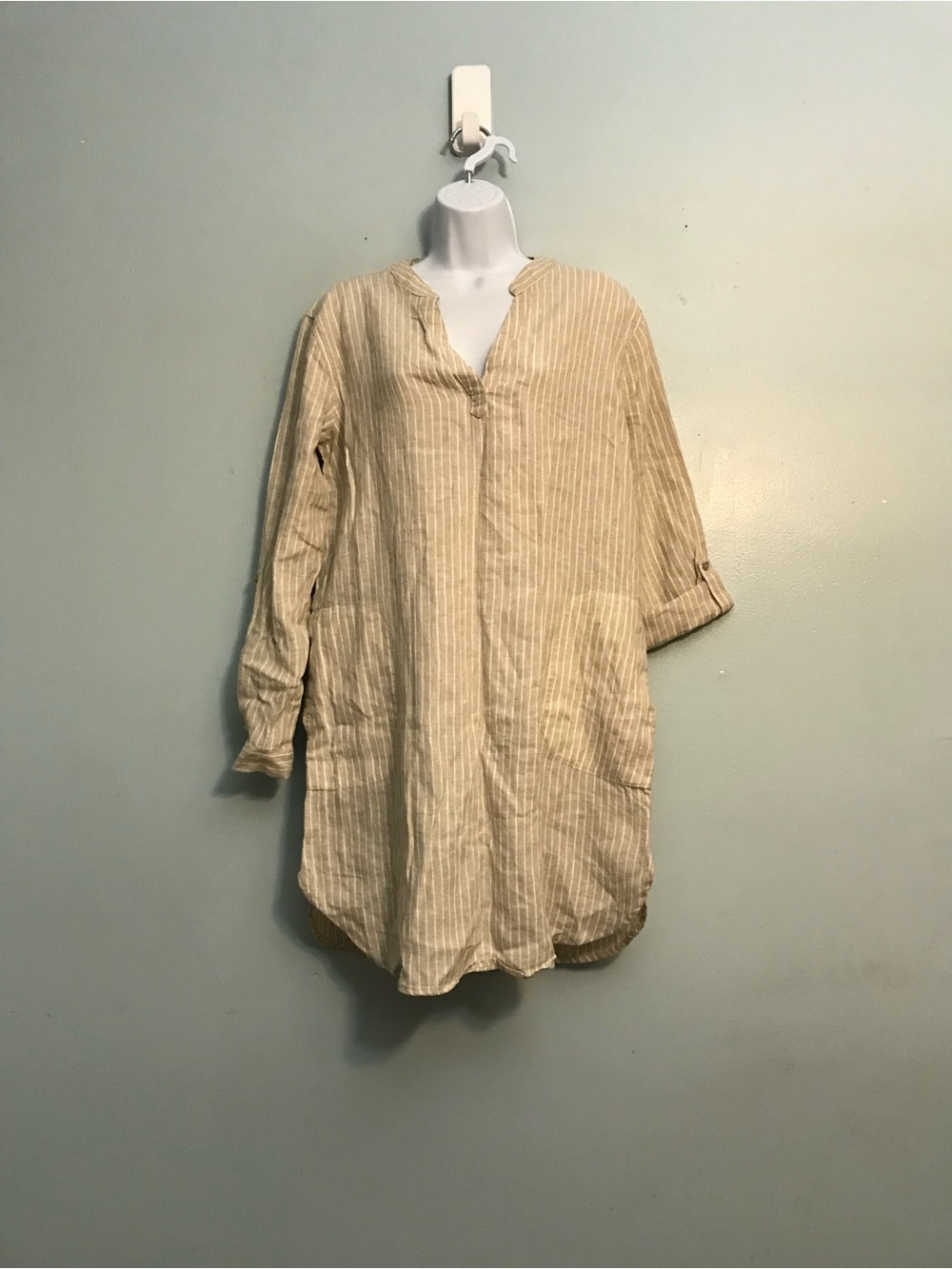 Light Beige Striped Linen Tunic Jacket - Women